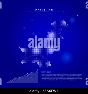 Le Pakistan allumé carte avec points lumineux. Éléments infographiques. Arrière-plan de l'espace bleu foncé. Vector illustration. Tableau de croissance, lorem ipsum texte. Illustration de Vecteur