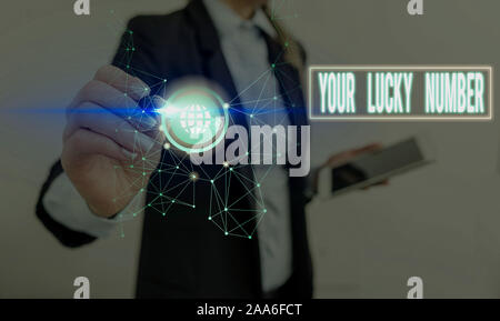 Texte de l'écriture écrire votre nombre chanceux. Photo conceptuelle croyant en lettre Augmentation Chance Casino Fortune Banque D'Images