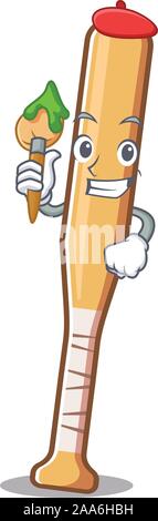 Mascot Baseball bat avec painter cartoon Illustration de Vecteur