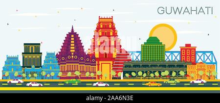 Guwahati Inde Ville avec des bâtiments de couleur et de ciel bleu. Vector Illustration. Les voyages d'affaires et tourisme Concept avec l'architecture historique. Illustration de Vecteur