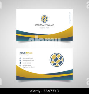 Modèle de conception de l'entreprise carte nom avec la conception de la couverture avant et arrière avec de l'or et de couleur bleu - vector illustration Banque D'Images