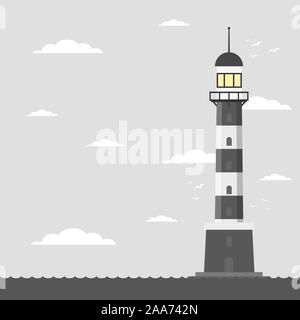 Vector cartoon télévision phare. Projecteur de recherche pour tour d'orientation de la navigation maritime Illustration de Vecteur
