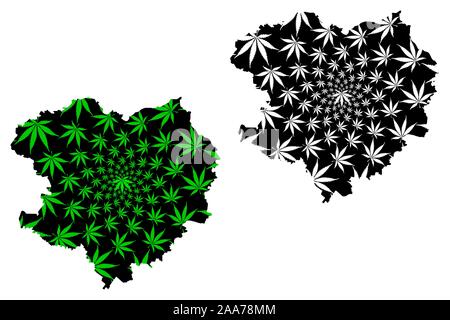 Oblast de Kharkiv (divisions administratives de l'Ukraine, des régions de l'Ukraine) La carte est conçue de feuilles de cannabis vert et noir, Kharkivshchyna site faite de mar Illustration de Vecteur