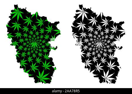 Oblast de Louhansk (divisions administratives de l'Ukraine, des régions de l'Ukraine) La carte est conçue de feuilles de cannabis vert et noir, Luhanshchyna site faite de marij Illustration de Vecteur