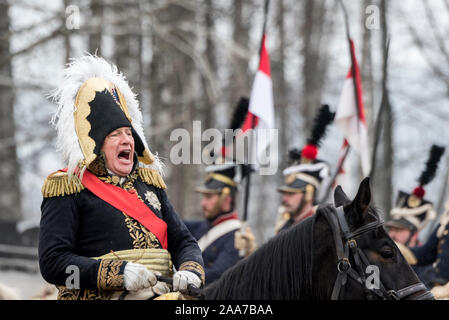 Oleg Sokolov 2018 au cours de la reconstitution de la bataille de la Bérézina, près de Minsk , Biélorussie. Banque D'Images