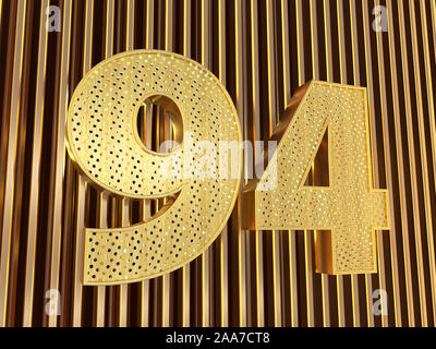 Numéro 94 (nombre) quatre-vingt-perforé de petits trous sur le fond métallique. 3D illustration Banque D'Images