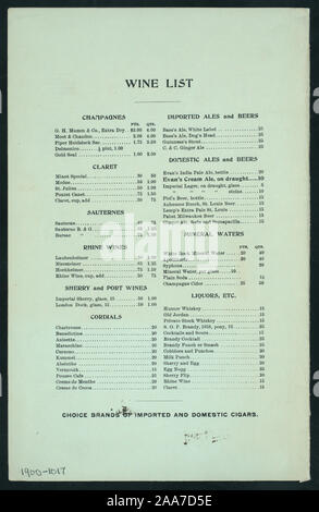 MENU ET CARTE DES VINS À PRIX ; caviar russe-25 C., LA FLEUR DE LIS SUR LE COUVERCLE ; CAFE & RESTAURANT MENU [détenus par] MINOT HOTEL [at] NEW YORK, NY (HOTEL/repos ;) Banque D'Images