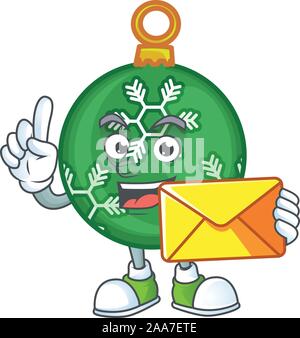 Mascot porter enveloppe dans la caricature du bal de Noël vert Illustration de Vecteur