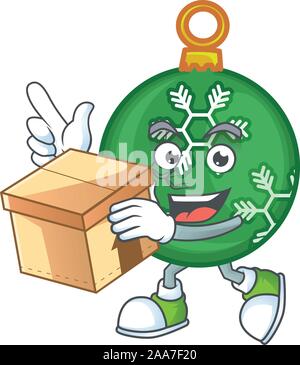 Mascot avec porter fort dans la caricature du bal de Noël vert Illustration de Vecteur