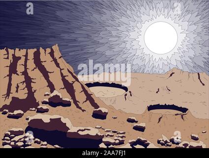 Surface de la planète Mercure close up avec vues, vector illustration Illustration de Vecteur