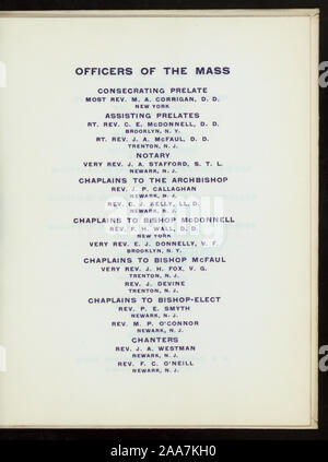 LIQUEURS ; Dessin de Mgr O'CONNOR ; LISTE DES DIGNITAIRES ; musique ; PLACEZ LA MAIN PAR FEB ; CONSÉCRATION DU DROIT DE REV. JOHN J. O'CONNOR, D.D. Évêque de NEWARK NJ [détenus par] l'ÉGLISE CATHOLIQUE [at] AUDITORIUM KRUGER, Newark, New Jersey (club privé) ; Banque D'Images