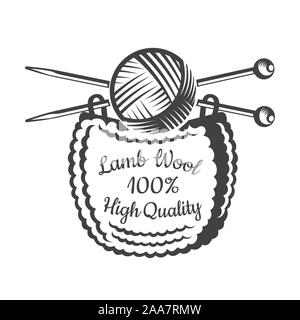 Balle de fils croisés avec des aiguilles à tricoter avec le tricot. Logo pour site ou d'affaires connexes artisanat Illustration de Vecteur