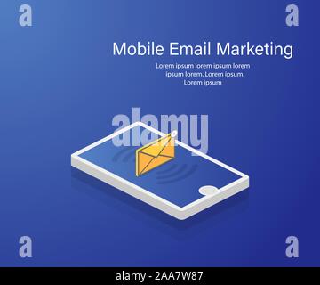 Téléphone isométrique. Email marketing mobile. Dessin isométrique. Vector illustration Illustration de Vecteur