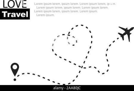 Billet d'amour. Romantique Voyage. Avion itinéraires à ligne. Vector illustration Illustration de Vecteur
