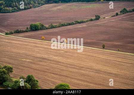 Gepflügter frisch und Acker einsame Bäume im Herbst, Creuzburg, Thüringen, Kasbach-ohlenberg, Deutschland | champ fraîchement labourés et solitaire dans les arbres Banque D'Images