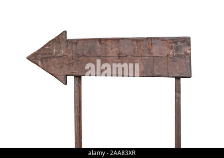 Blank directional arrow sign isolé sur fond blanc. Panneau en bois vide Banque D'Images