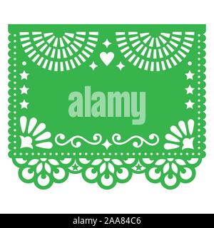 Papel Picado vector modèle vierge design, design vert floral avec des formes abstraites, des décorations de papier rétro motif mexicain Illustration de Vecteur