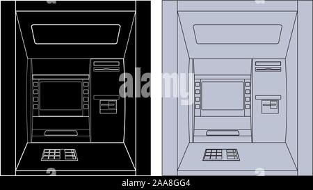 Distributeur automatique de billets. Dessin en noir et blanc indiquant Illustration de Vecteur