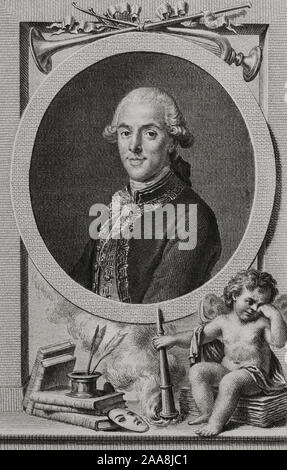 Tomas de Iriarte y Nieves Ravelo (1750-1791). L'écrivain espagnol. Gravure par Manuel Salvador Carmona (1734-1820), 1792. Banque D'Images