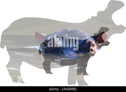Low poly illustration d'un hippopotame africain submergé dans l'eau en forme de deux hippopotames Banque D'Images