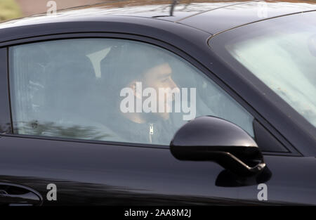 Tottenham Hotspurs' Christian Eriksen arrive à Hotspur façon Terrain d'entraînement, Enfield. Banque D'Images