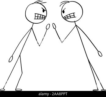 Vector cartoon stick figure dessin illustration conceptuelle de deux hommes en colère ou d'affaires de lutte argument ou disputes. Illustration de Vecteur