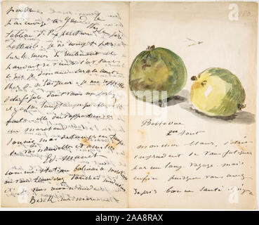 Edouard Manet, une lettre à Eugène Maus, décoré de deux pommes, dessin, 1880 Banque D'Images