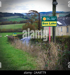 Un soutien visible pour le Plaid Cymru Ben candidat dans la circonscription de Lac marginal du Ceredigion dans les régions rurales de pays de Galles. L'élection générale britannique Banque D'Images