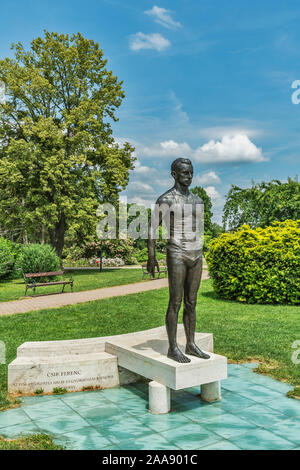 La sculpture en bronze de la nageuse Ferenc Csik est situé à Keszthely, Zala County, Western Transdanubia, Hongrie, Europe Banque D'Images