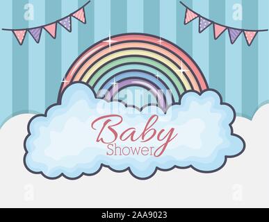Nuages arc-en-ciel de douche de bébé rayures bunting contexte vector illustration Illustration de Vecteur
