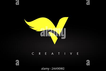 Lettre V Logo Icône avec les couleurs jaune et vecteur de conception d'aile sur fond noir Vector Illustration Illustration de Vecteur