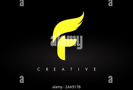 Lettre F Icône logo avec les couleurs jaune et vecteur de conception d'aile sur fond noir Vector Illustration Illustration de Vecteur