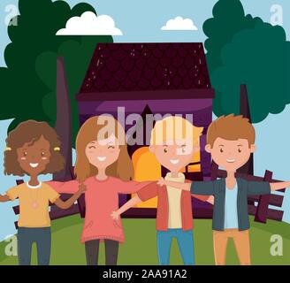 Les jeunes hugging cottage country une scène vector illustration Illustration de Vecteur