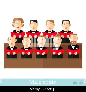 Style plat male choir dans deux raws avec noir et rouge notes de couverture isolated on white Illustration de Vecteur