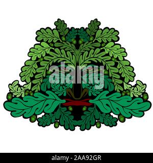 L'esprit de chêne headn isolated on white Illustration de Vecteur