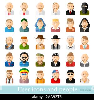 Ensemble de personnes des icônes dans le style plat différentes professions age et nationalité on white Illustration de Vecteur