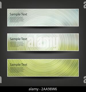 Collection de trois lumineuses colorées et abstraites Embase horizontale bannière dessins avec des cercles concentriques à rayures pour AD ou campagne Web - Vector Illustration de Vecteur