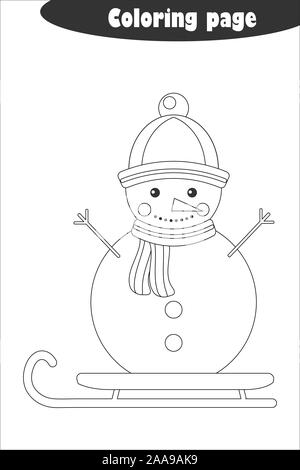 Le Snowman en style dessin animé, coloriages de noël jeu de papier, de l'éducation pour le développement des enfants, pour les enfants, activité préscolaire feuille imprimable Illustration de Vecteur