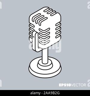 L'icône de microphone de studio rétro, contour symbole. Audiovisuel, médias et communication concept vector illustration. Illustration de Vecteur