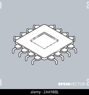 Icône isométrique CPU, contour des symboles. la technologie et l'AI concept illustration vectorielle. Illustration de Vecteur