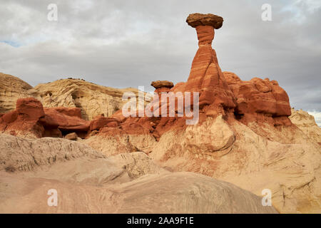 Toadstool Hoodoos Rimrock dans les Badlands de l'Utah, USA Banque D'Images