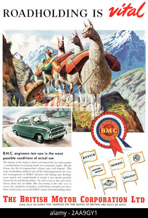 1956 La publicité pour la British Motor Corporation. Banque D'Images