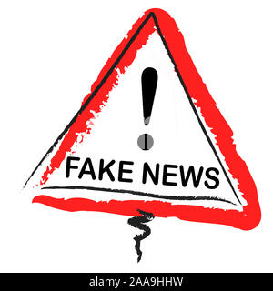 Fake News plaque d'avertissement contre isolé sur fond blanc Banque D'Images