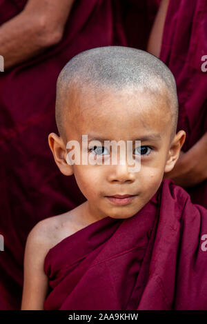 Un Portrait d'un moine novice à la pagode Shwedagon, Yangon, Myanmar. Banque D'Images