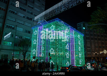 Vigo, Pontevedra, Espagne ; Décembre 2018 : décoration de Noël et des lumières de la ville de Vigo en Galice Banque D'Images