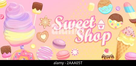 Sweet Shop bannière de bienvenue. Illustration de Vecteur