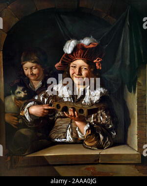 Le garçon avec le mousetrap 1676 par Adriaen van der Werff 1659 - 1722 Les Pays-Bas, Rotterdam, Pays-Bas. Banque D'Images