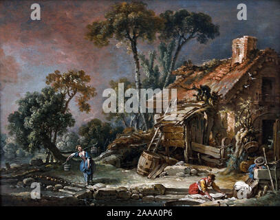 Paysage avec ferme 1758 par François Boucher,1703-70 France français. Banque D'Images