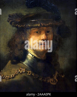 Béret en velours avec Rembrandt et de fer de la chaîne de cou 1633-1634 Rembrandt Harmenszoon van Rijn par Govert Flinck 1615-1660. Le Néerlandais, les Pays-Bas, la Hollande. Banque D'Images