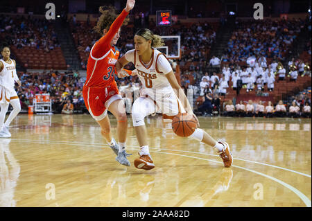 20 novembre 2019 : Texas longhorns Celeste Taylor # 0 en action au cours de la Basket-ball match contre le UTRGV au Frank Erwin Center à Austin, TX. Mario Cantu/CSM Banque D'Images